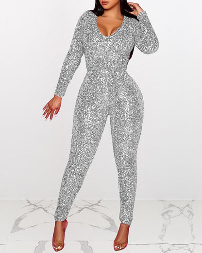 Antmvs Sequins V-Neck Jumpsuit