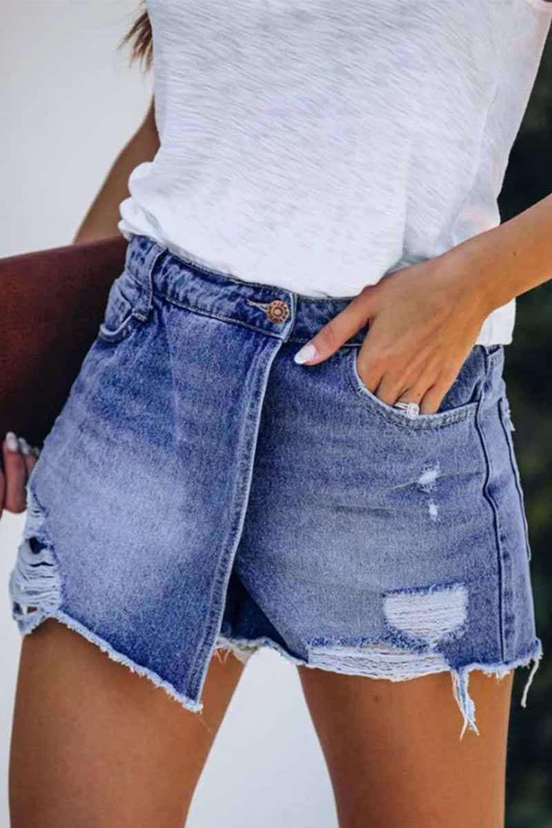 Antmvs Ripped & Repaired Denim Skirt Shorts