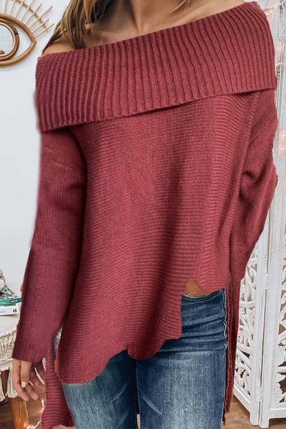 One Word Neck Long Sleeve Off Shoulder Sexy Sweater