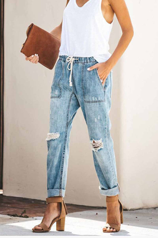 Antmvs Loose Drawstring Blue Jeans