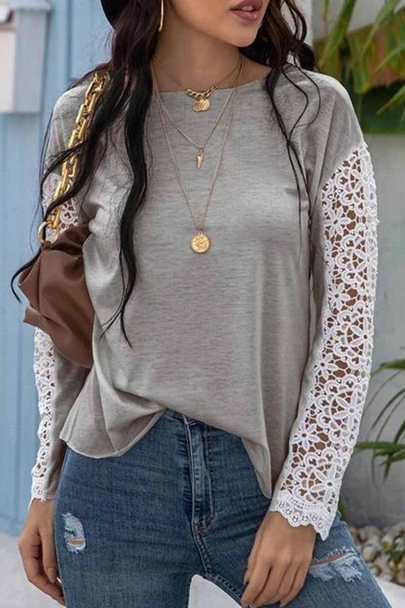 Lace Stitching Long Sleeve Bottoming Shirt Tops