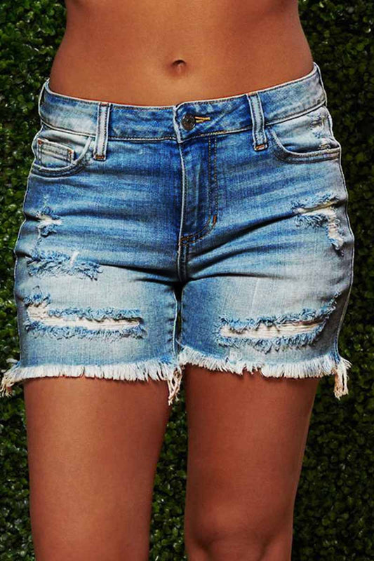 Antmvs On-trend Fringed Ripped Denim Shorts(3 Colors)