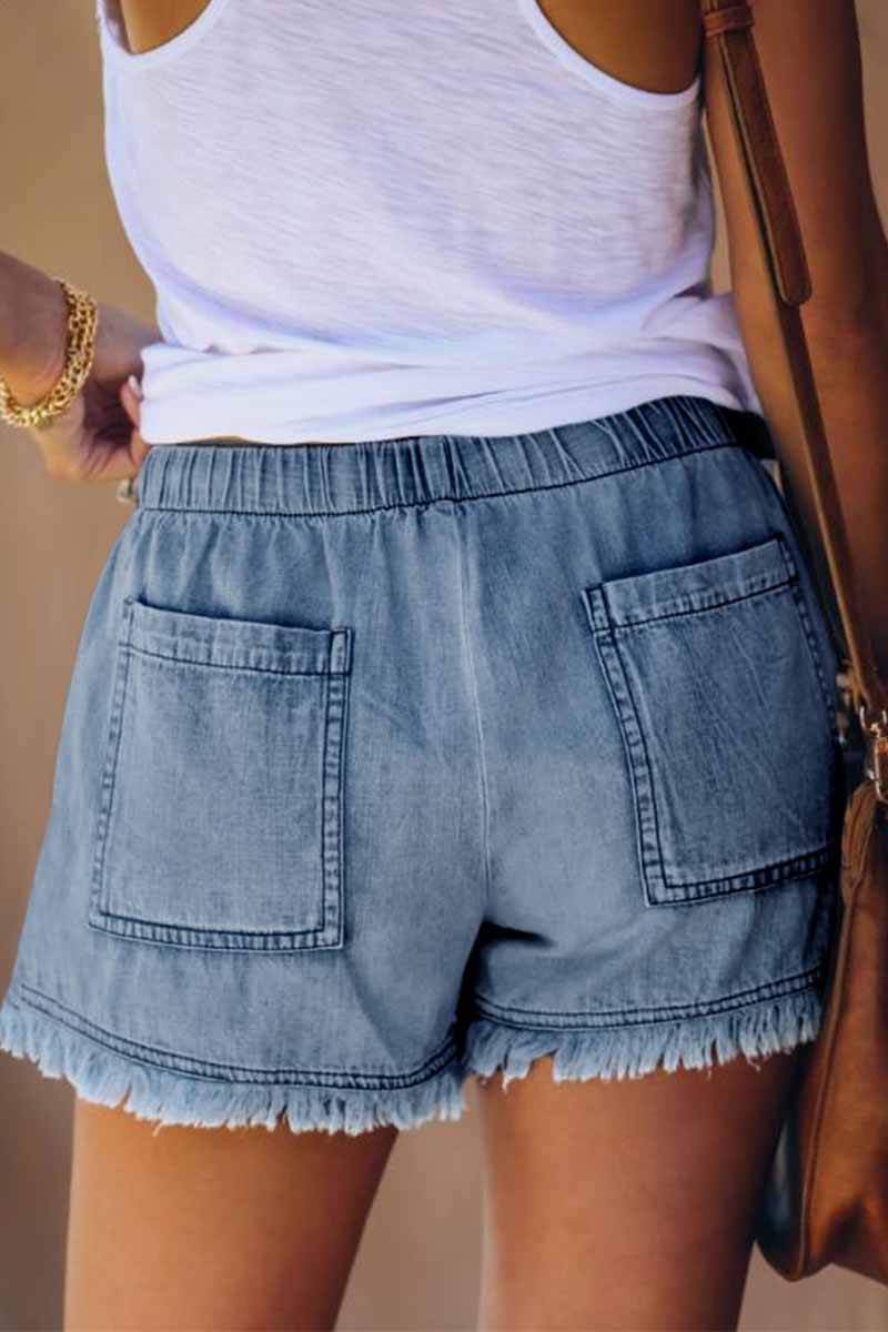 Antmvs Lace-up Fringed Thin Denim Shorts