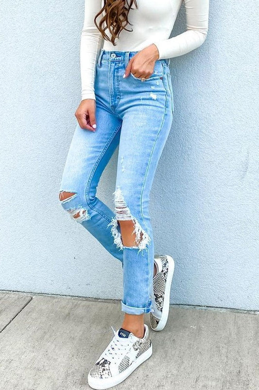 Antmvs Hole Distressed Denim Ripped Pants