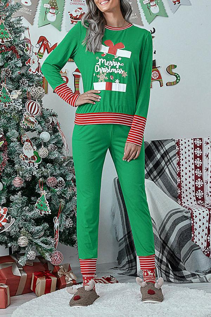 Antmvs Letter Christmas Stripe Print Pajamas Sets