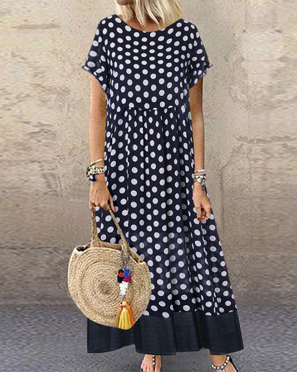 Polka Dot Fake Two Pieces Summer Plus Size Maxi Dress