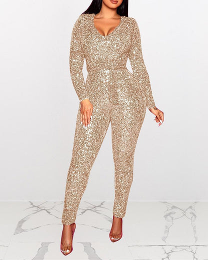 Antmvs Sequins V-Neck Jumpsuit