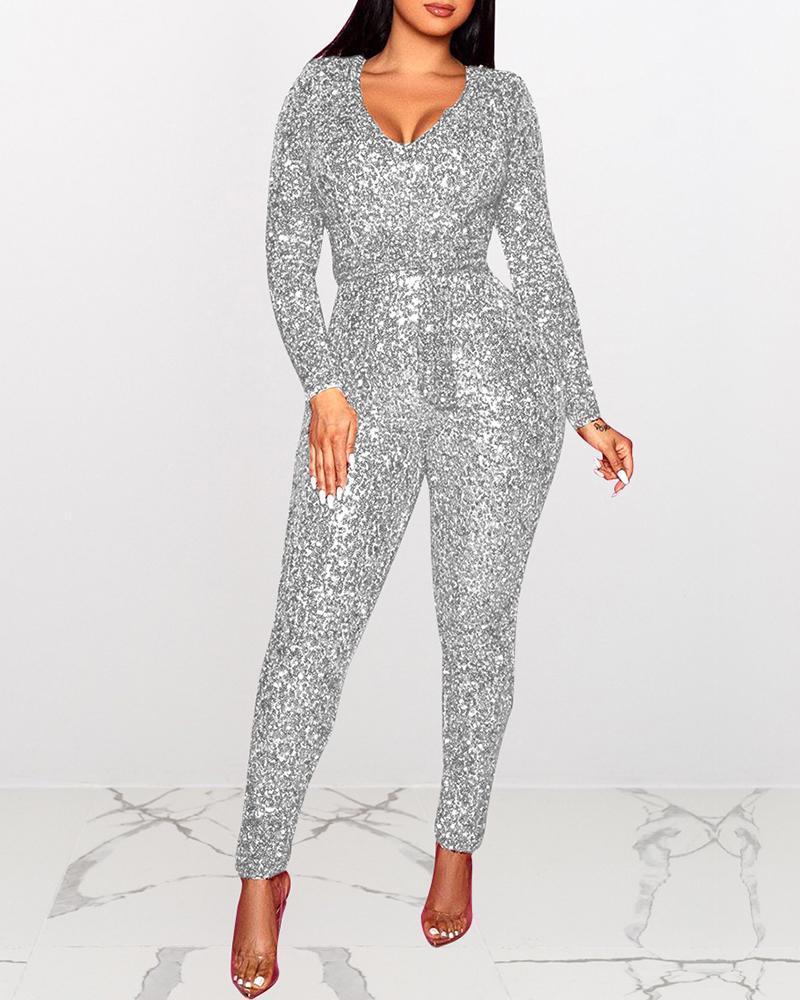 Antmvs Sequins V-Neck Jumpsuit