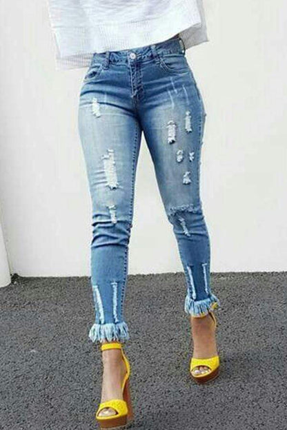 Antmvs Casual Tassel Design Denim Jeans