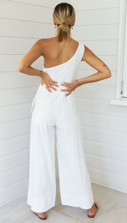 Antmvs White One-Shoulder Jumpsuit