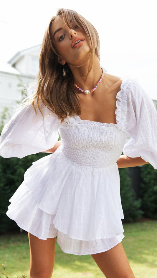 Antmvs White Smocked Back-Bowtie Rompers