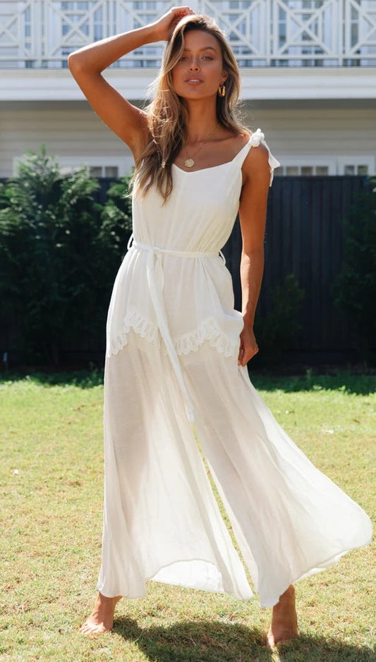 Antmvs White Shoulder-Tie Jumpsuit