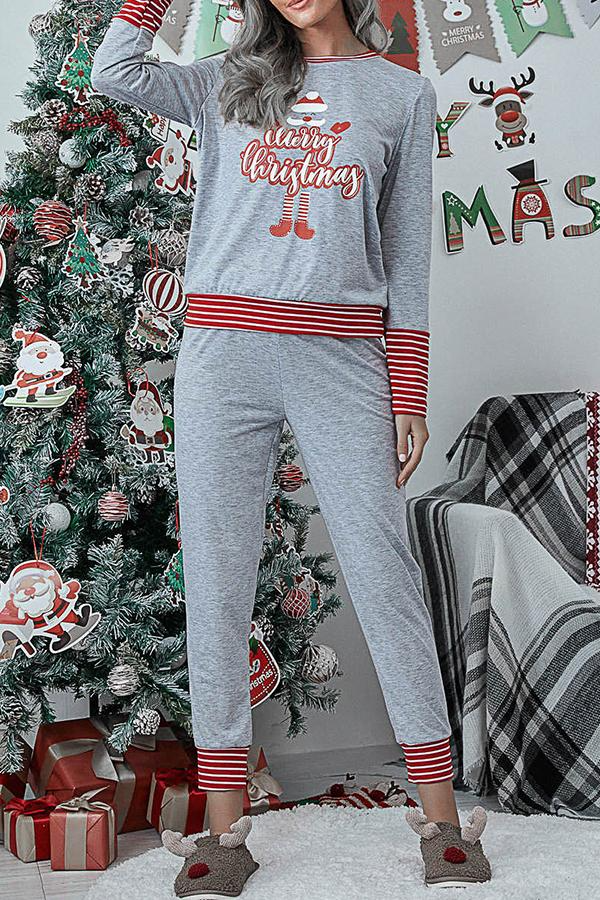 Antmvs Letter Christmas Stripe Print Pajamas Sets