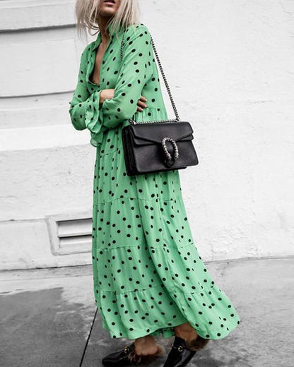 Polka-dot Long Sleeves Maxi Dress