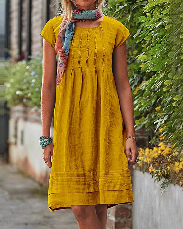 Vintage Casual Solid Linen Women Dresses