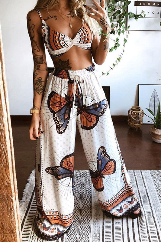 Antmvs Butterfly Tube Wide Leg Two Piece Sets