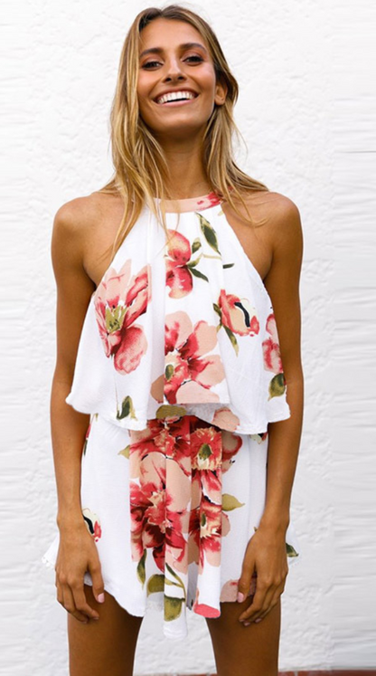 Antmvs White Floral Crop Top and Shorts Matching Sets