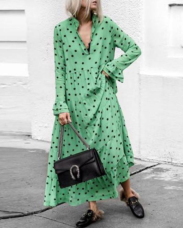 Polka-dot Long Sleeves Maxi Dress