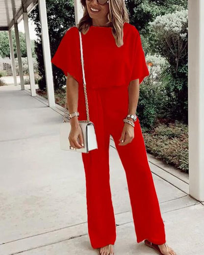 Antmvs Waist Belt Up Short Sleeve Jumpsuit