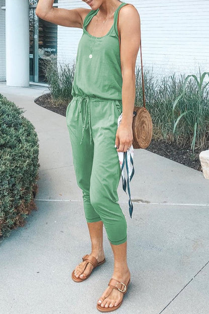 Antmvs Sleeveless Drawstring Waist Solid Jumpsuit