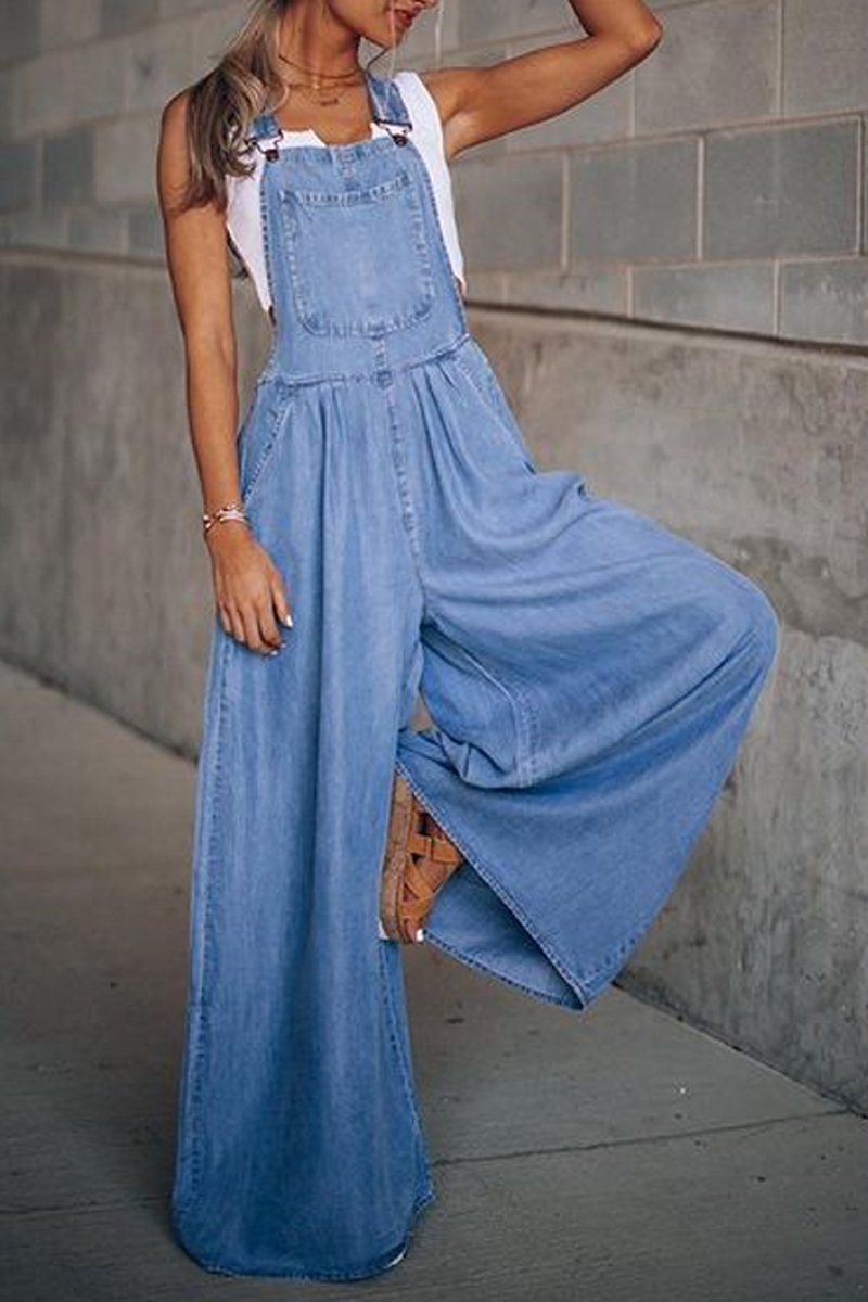 Antmvs Denim Wide Leg Suspenders Jumpsuit