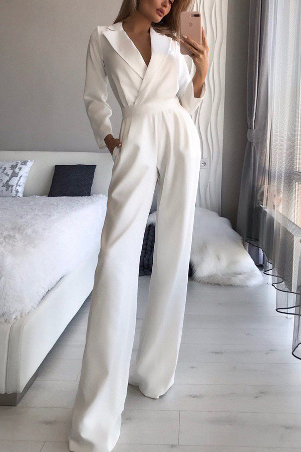 Antmvs Olivera Lapel Solid Formal Wide Leg Jumpsuit