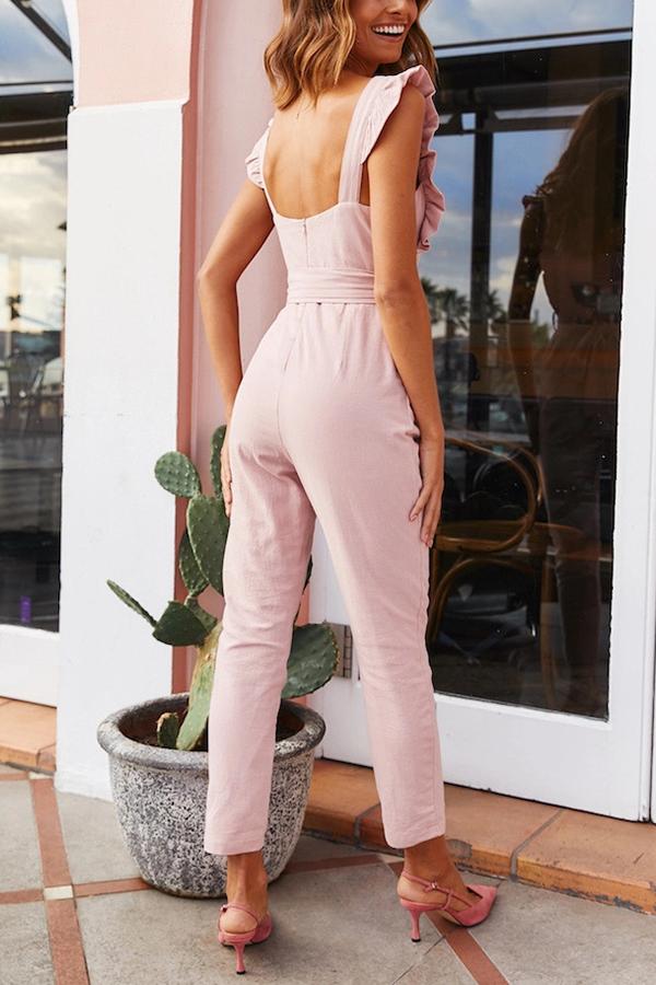 Antmvs Sweet Solid Color Ruffle Jumpsuit