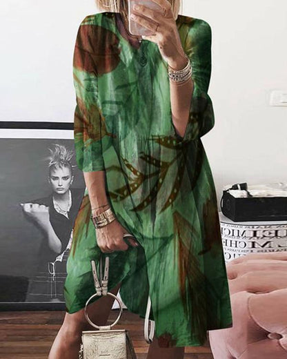 Normal Printed Casual Long-Sleeved Dresses