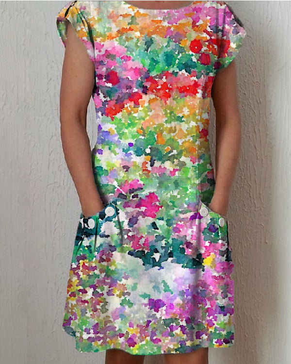 Sleeveless Printed Pocket Midi Dress