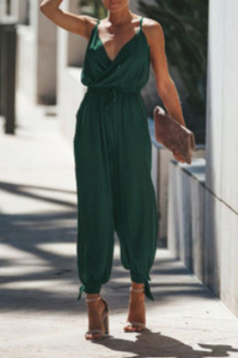 Antmvs Spaghetti Straps Plus Size Side Slit Jumpsuit