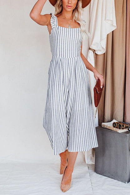 Antmvs Flip Side Pocketed Striped Ruffle Jumpsuit