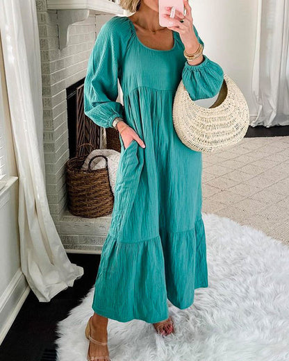 Solid Long Sleeve Woven Dress