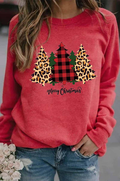 Casual Round Neck Christmas Tree Print Tops(5 Colors)