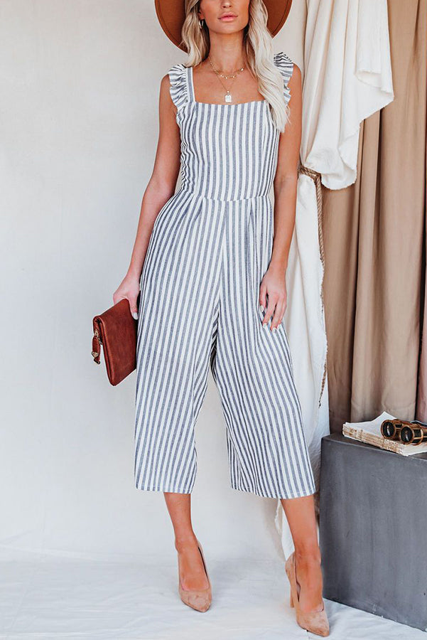 Antmvs Flip Side Pocketed Striped Ruffle Jumpsuit