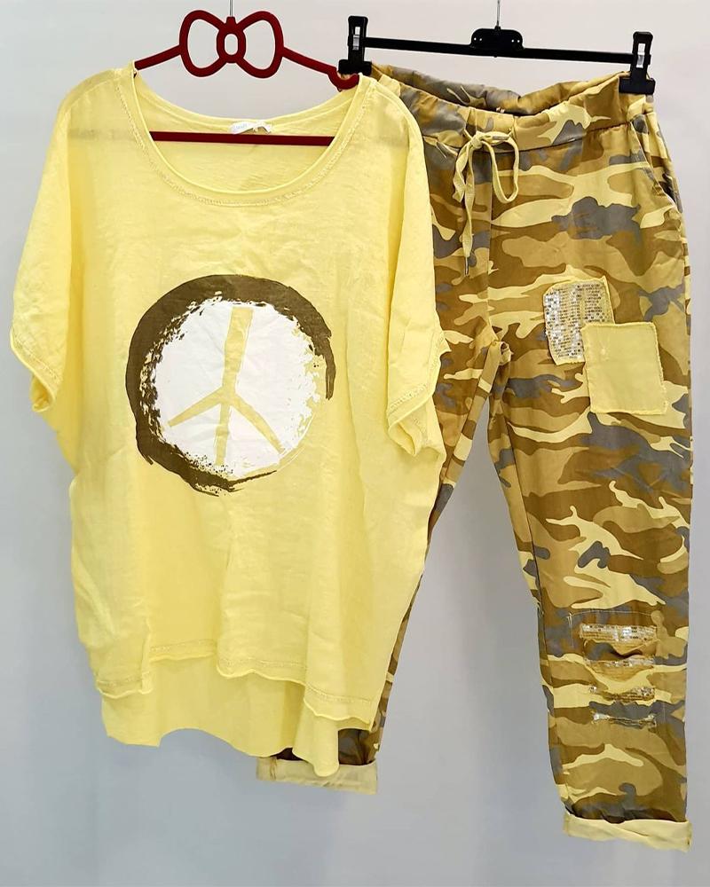 Antmvs Camouflage Women's Printed Casual Two-piece Suit