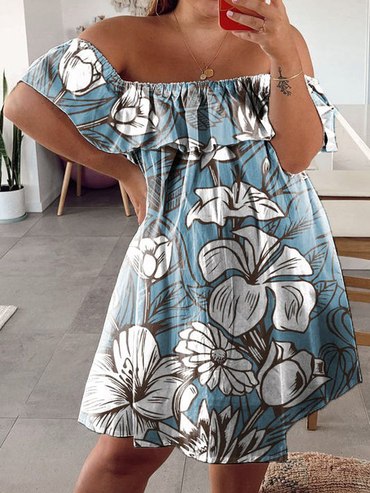 Plus Size Printed Vintage Casual Resort Dress S-5XL