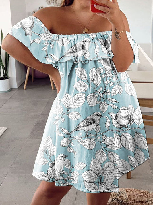 Plus Size Printed Vintage Casual Resort Dress S-5XL