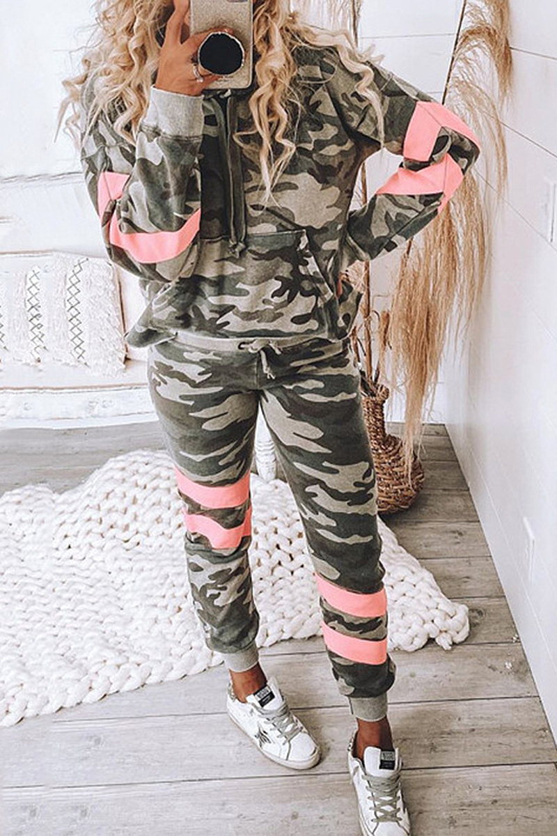 Antmvs Camouflage Hooded Two Piece Sets