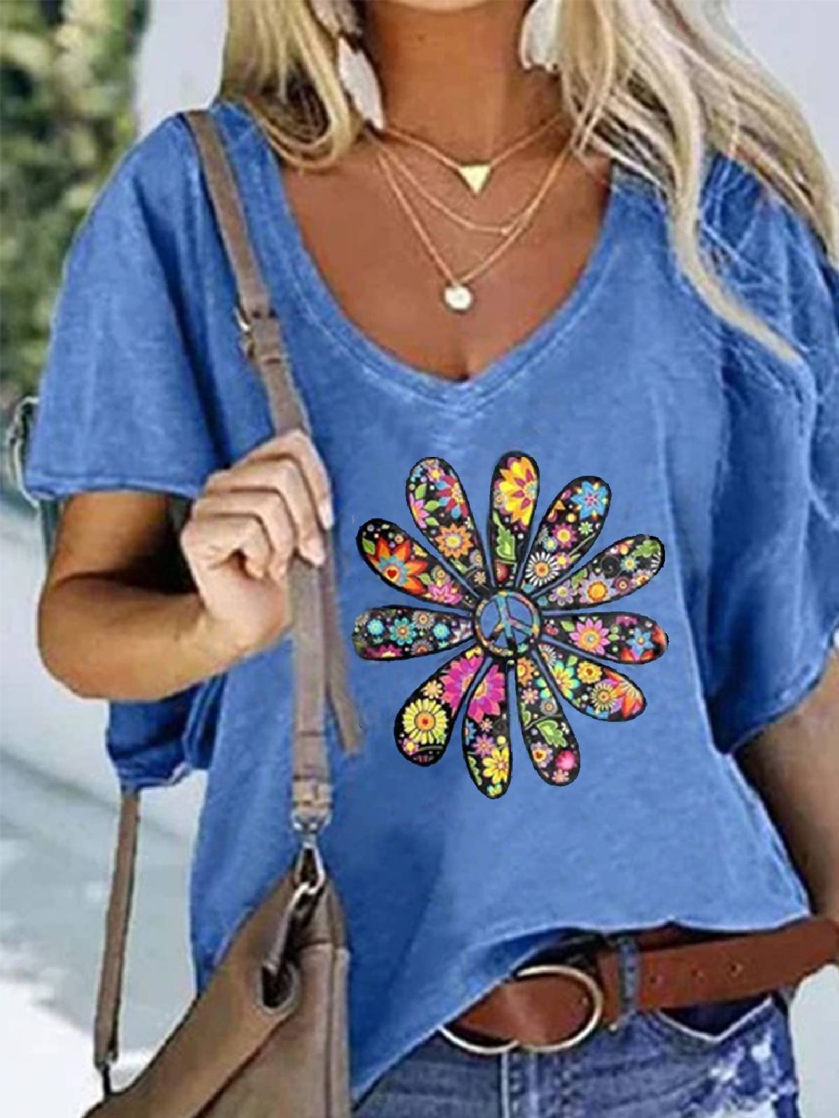 Cotton-Blend Casual Floral Shirts & Tops