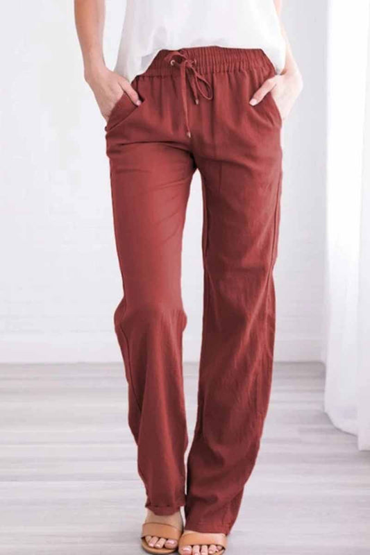 Antmvs Pockets Drawstring Solid Loose Casual Fall Pants(6 Colors)