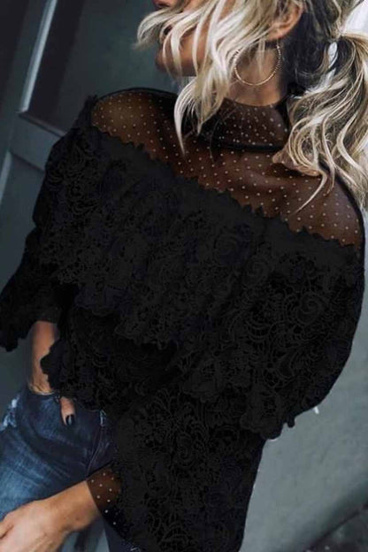 Mesh Stitching Irregular Lace Hollow Tops