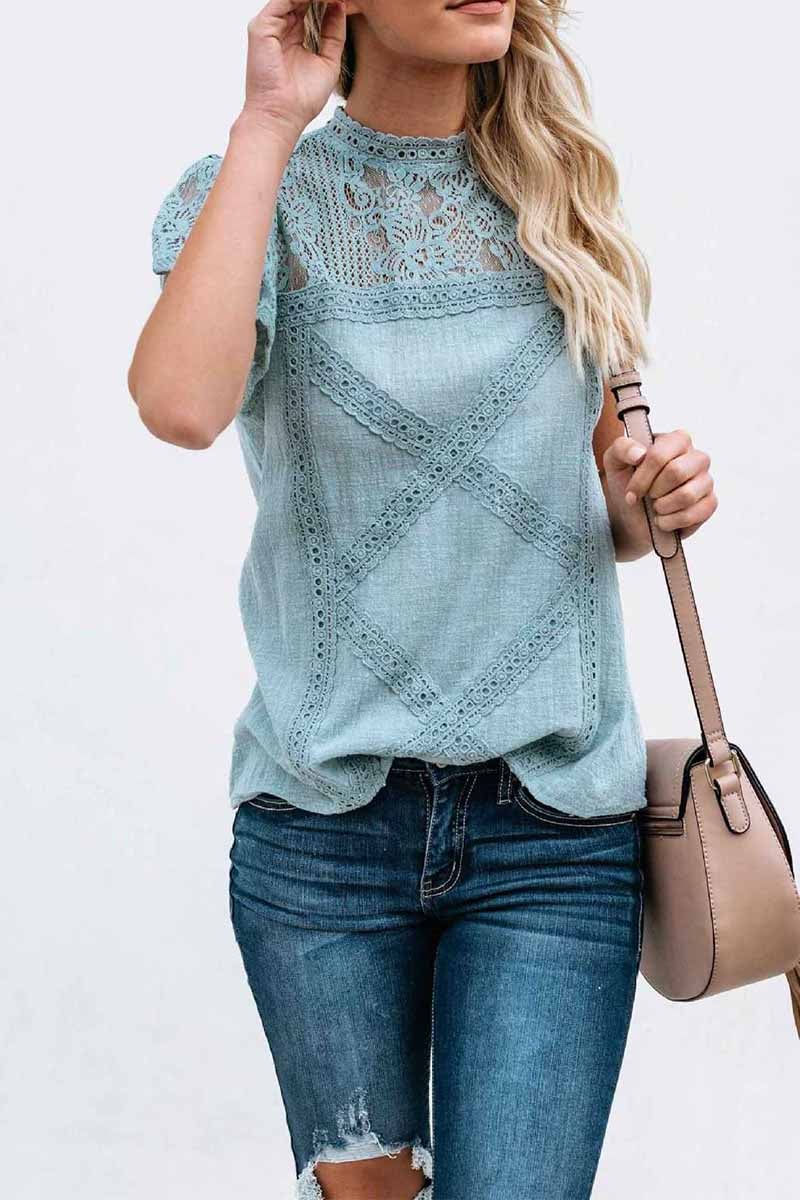 Summer Geometric Stitching Lace Short Sleeves Tops (6 Colors)