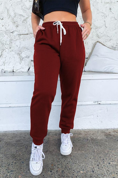 Antmvs Casual Drawstring Waist Velvet Pants