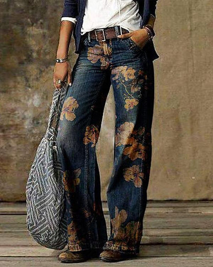 Antmvs Blue Floral Casual Print Pants