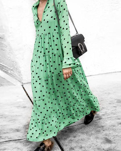 Polka-dot Long Sleeves Maxi Dress