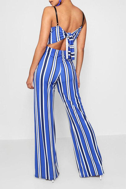 Antmvs Mixed Color Stripe Printed Open Back Jumpsuit