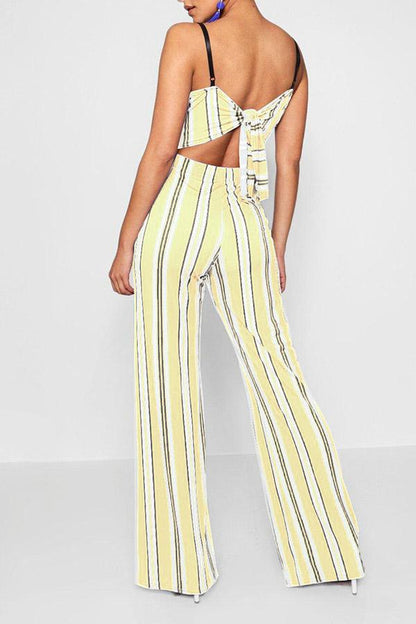 Antmvs Mixed Color Stripe Printed Open Back Jumpsuit