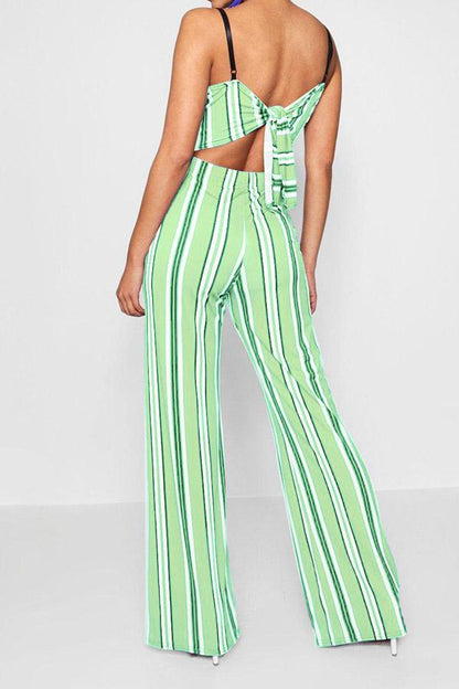 Antmvs Mixed Color Stripe Printed Open Back Jumpsuit