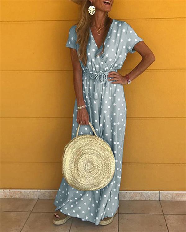 Polka Dots Bohemian Holiday Dresses Shift Daytime Maxi Dresses