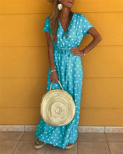 Polka Dots Bohemian Holiday Dresses Shift Daytime Maxi Dresses